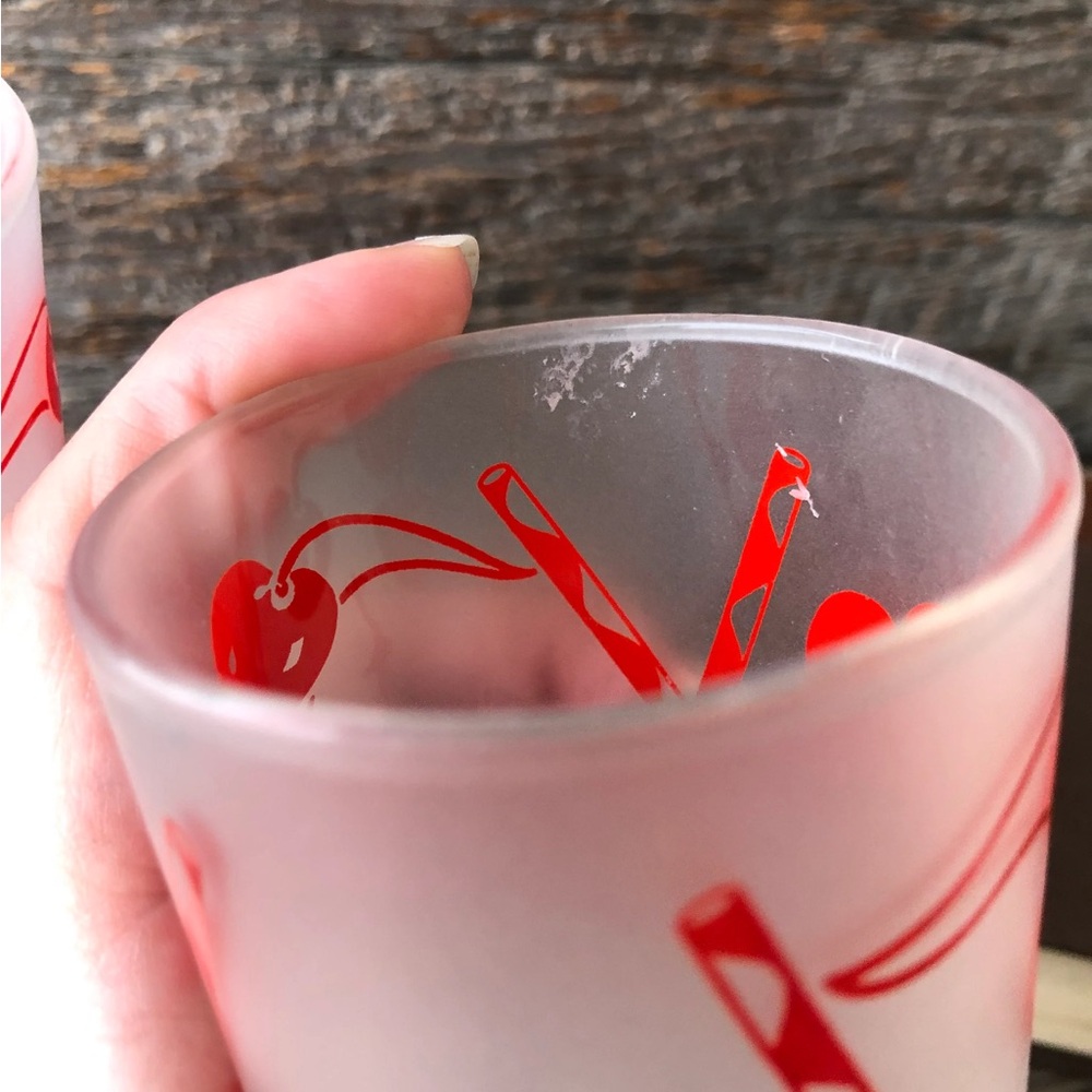 Vintage 3 glasses Frosted Tom Collins cherries animals swizzle sticks MCM 1960s - Picture 10 of 11